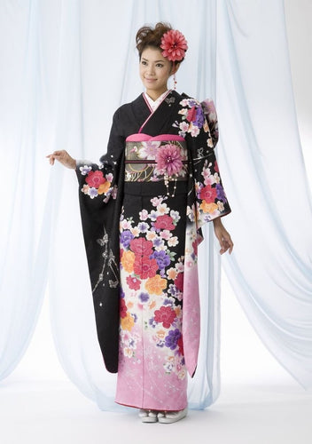 CLASSIC LONG KIMONO W/PIPING BLK/PNK